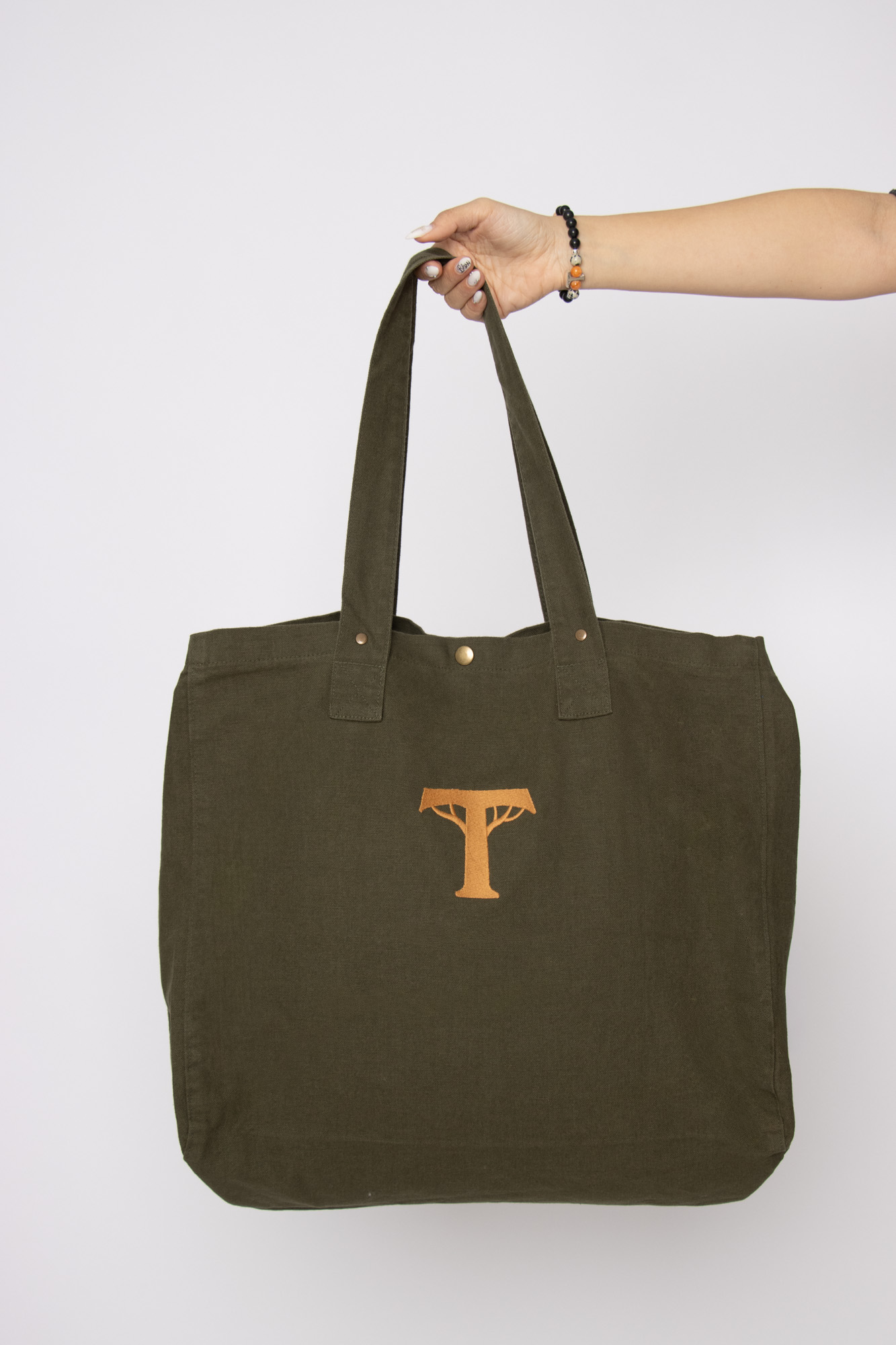 Bolso shopper 100% algodón- gran capacidad, verde alga. (Protección)