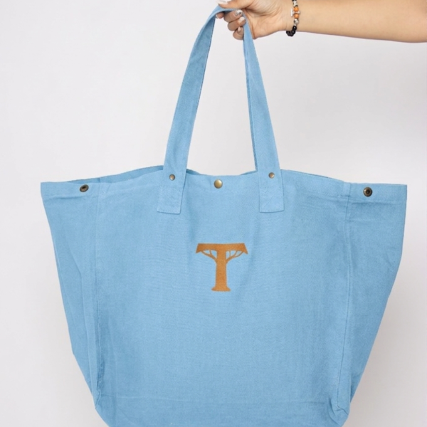 Bolso shopper 100% algodón- gran capacidad, color Azul Namibia (Calma)